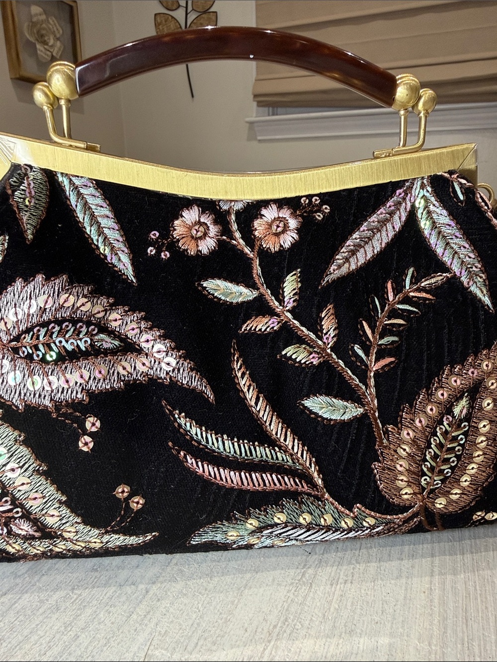 Patricia Nash Black Velvet Floral Embroidered Top-Handle Clutch - Picture 3 of 15